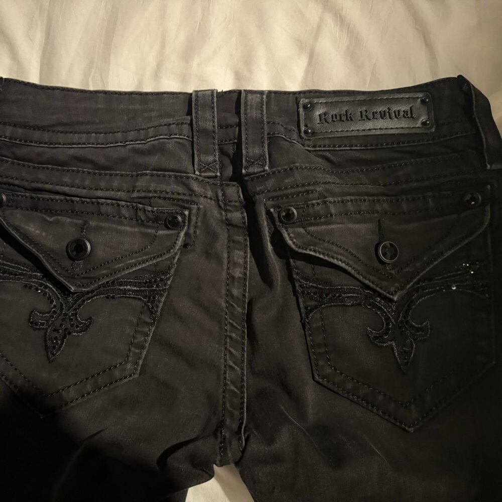 Rock Revival Black Jeggings Skinny Stretch Jeans Embellished Pockets Size 28